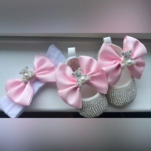 Crystal studded baby booties & headband